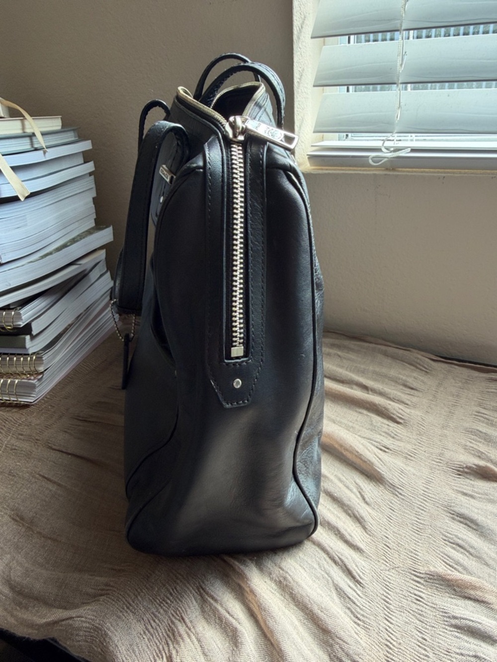 Coach Black Leather Top-handle Tote - Picture 4 of 6